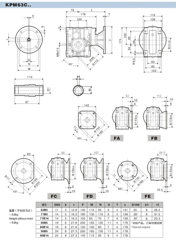 KPM063減速機尺寸圖