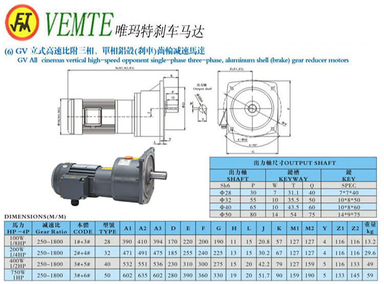 GV立式高速比付三項(xiàng)，單項(xiàng)鋁殼剎車(chē)齒輪減速馬達(dá)